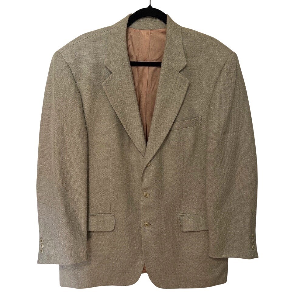 Bachrach Silk Wool Linen Blazer Sport Coat‎ Business Casual Tan Size 42 L Summer